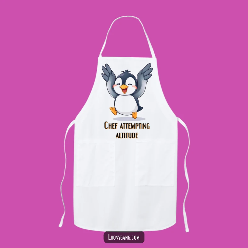Funny Penguin Fly Attempt Apron - Goofy Bird Kitchen Accessory