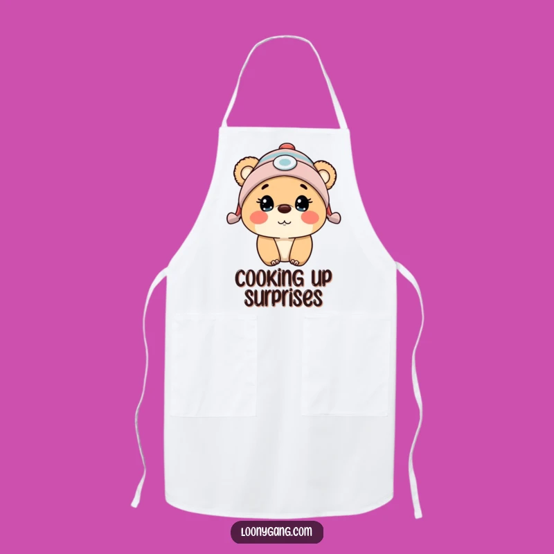 Funny Surprised Bear Cub Propeller Beanie Apron Cook Up Laughs Funny Gift