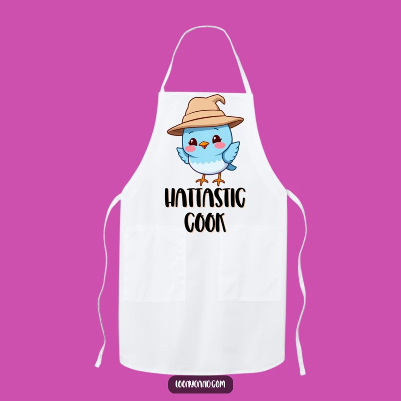 Funny Blue Bird Apron: Chef's Quirky Bird in Big Hat, Kitchen Humorous Funny Gift