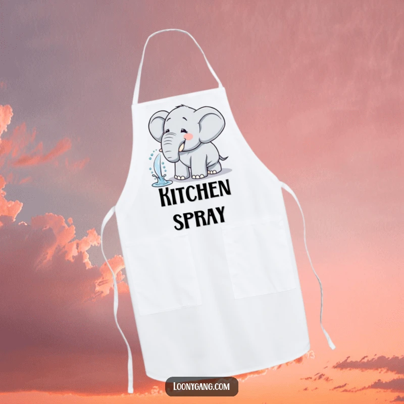Funny Elephant Apron: Durable apron with a comical, giggling elephant spraying water, great for cooks.