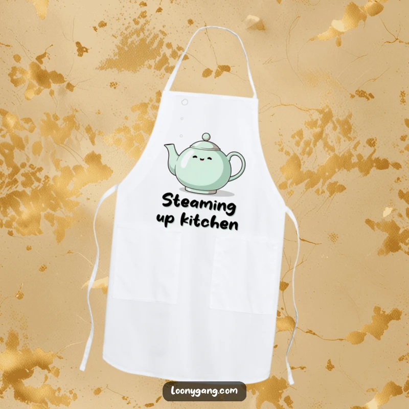 Funny Eccentric Teapot Apron: A chef’s accessory with an eccentric teapot whistling dramatically with steam, ideal for kitchen theater.