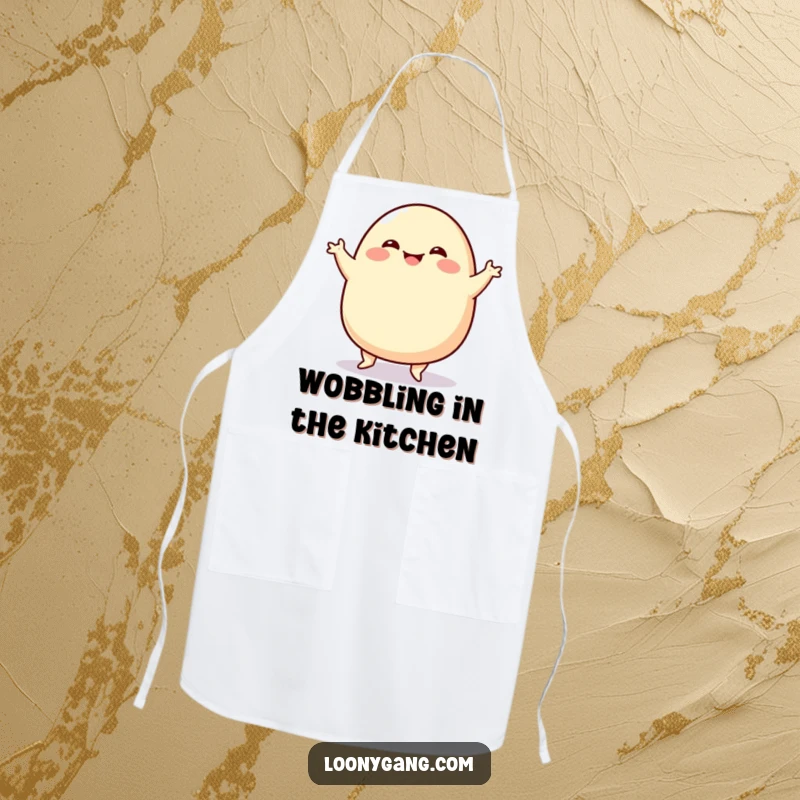 Funny Blob Jig Apron with a round, smiling blob character doing a hilarious jig, making kitchen tasks more enjoyable and comical.
