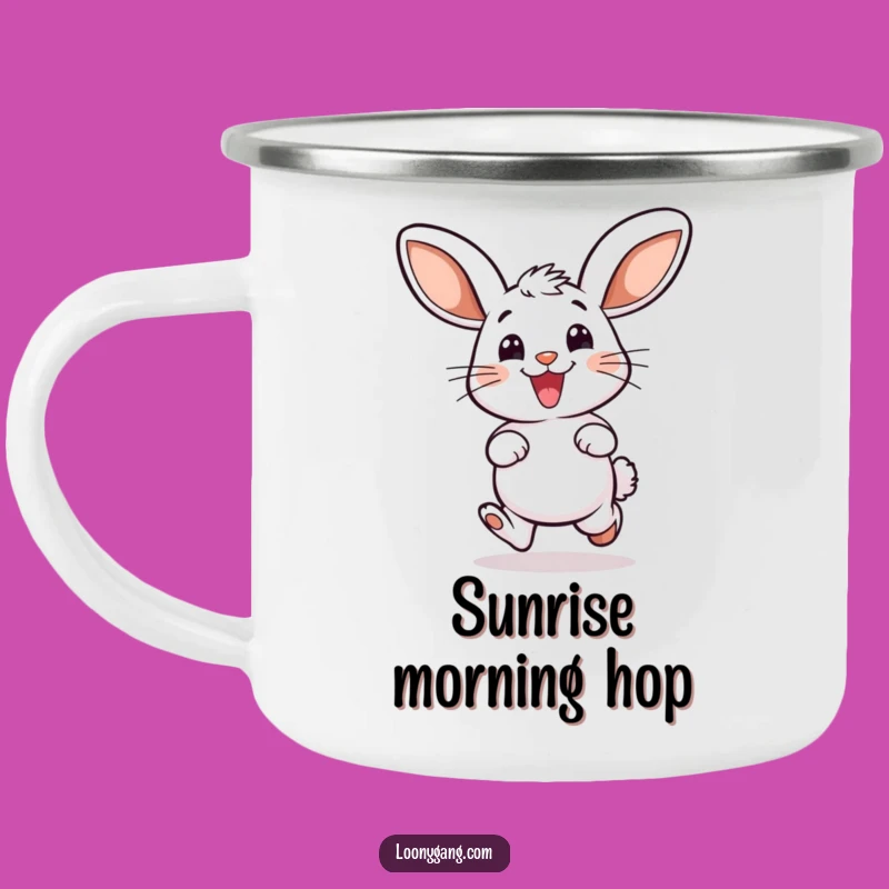 Funny Bunny Hop Camping Mug - Big Ears Enamel Cup, Outdoor Cute Gift