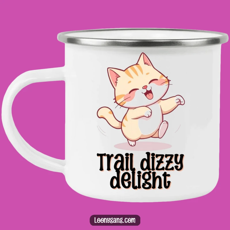 Funny Cat Tail Camping Mug - Dizzy Spin Enamel Cup, Outdoor Cat Gift