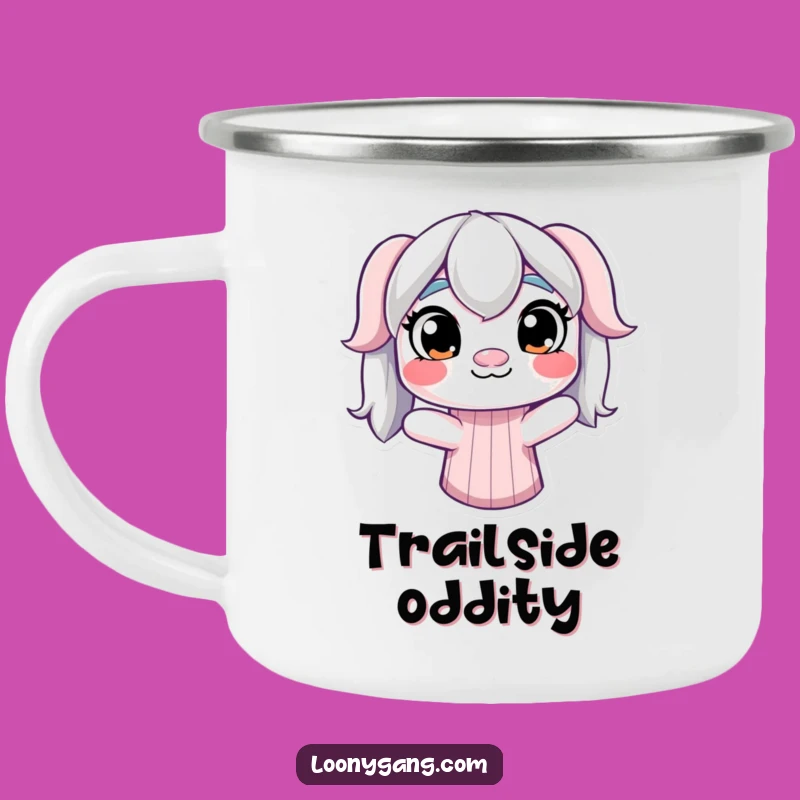 Funny Derpy Sock Puppet Camping Mug: Durable Mismatched Eyes Mug - Outdoor Gift