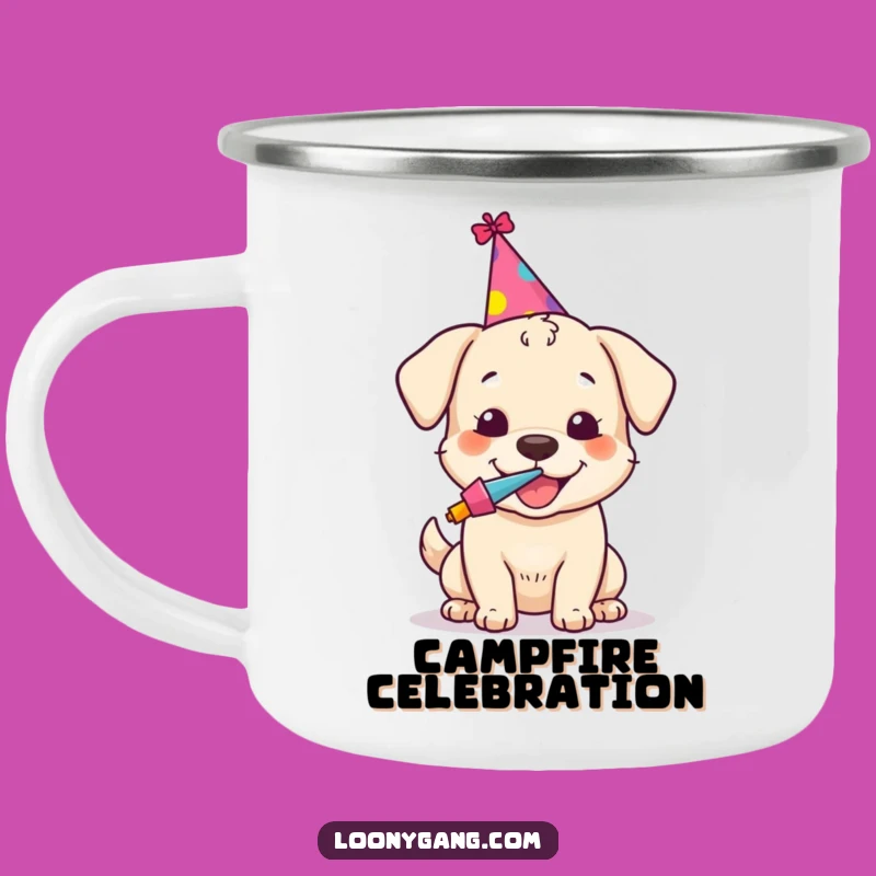 Funny Dog Party Camping Mug - Birthday Pup Enamel Cup, Outdoor Gift