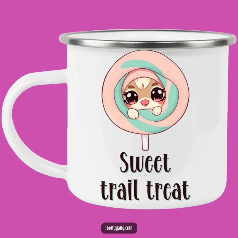 Funny Mischief Creature Camping Mug - Twinkling Eyes, Lollipop Outdoor Humor