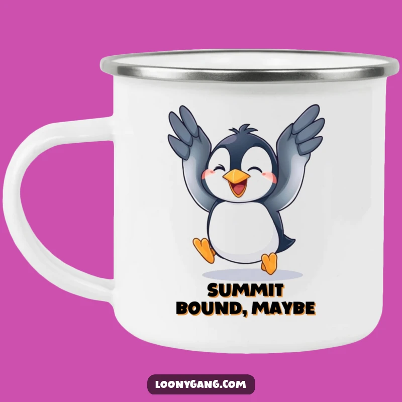Funny Penguin Fly Attempt Camping Mug - Goofy Bird Outdoor Cup
