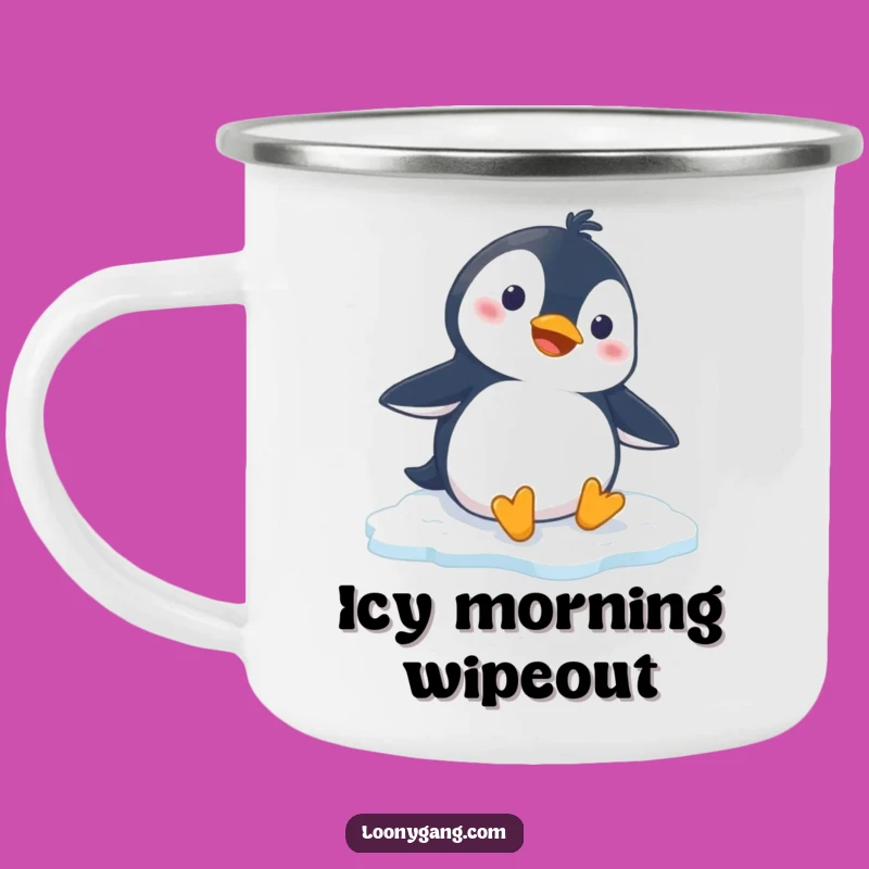 Funny Penguin Slipping Camping Mug: Durable Cartoon Drinkware for Outdoor Laughs