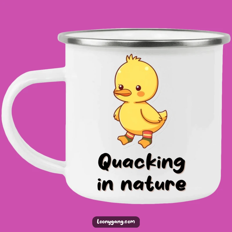 Funny Mismatched Socks Duckling Camping Mug, Bright Yellow Enamel Cup, Humorous Outdoor Gift