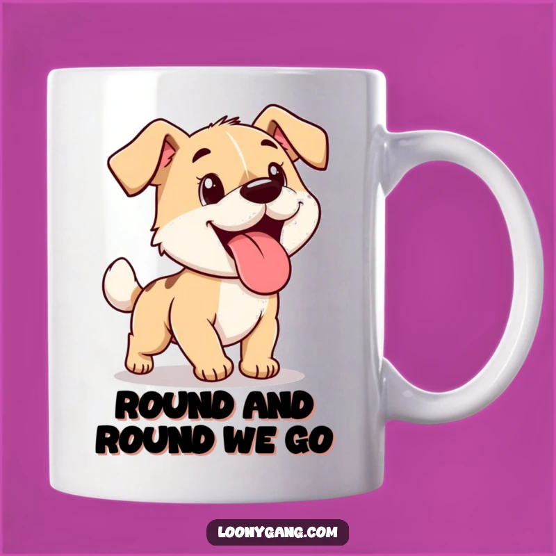 Funny Dog Chasing Tail Mug: Hilarious Cartoon Pup Fun Gift