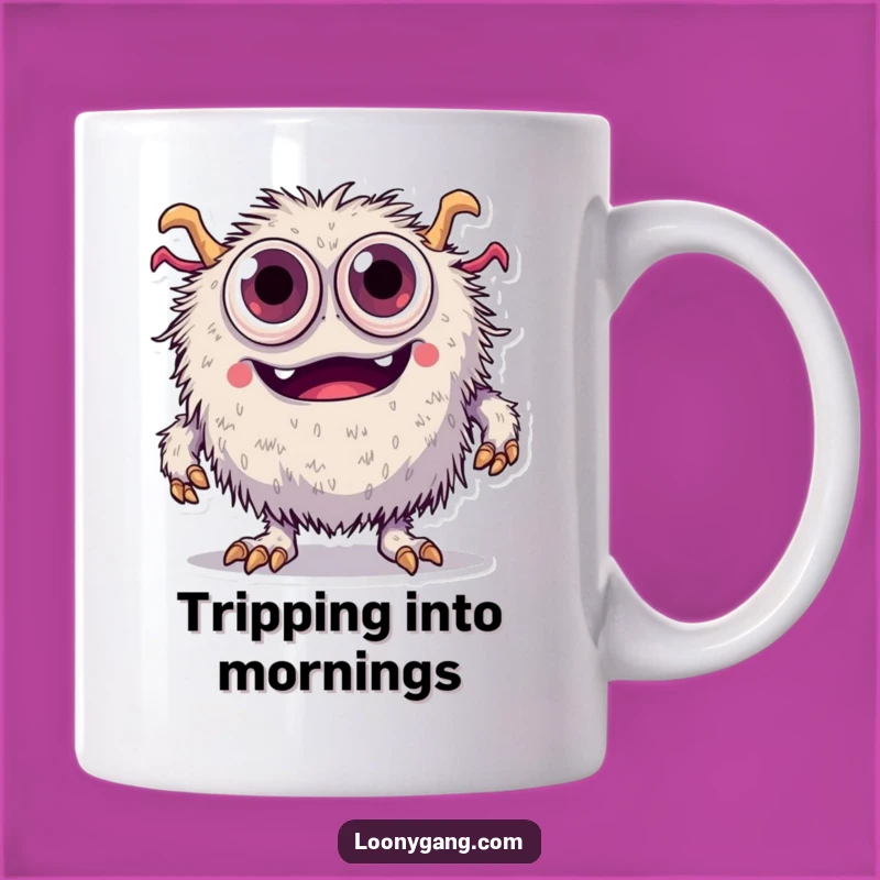 Funny Fuzzy Monster Mug: Tripping Over Eyes - Hilarious Gift!
