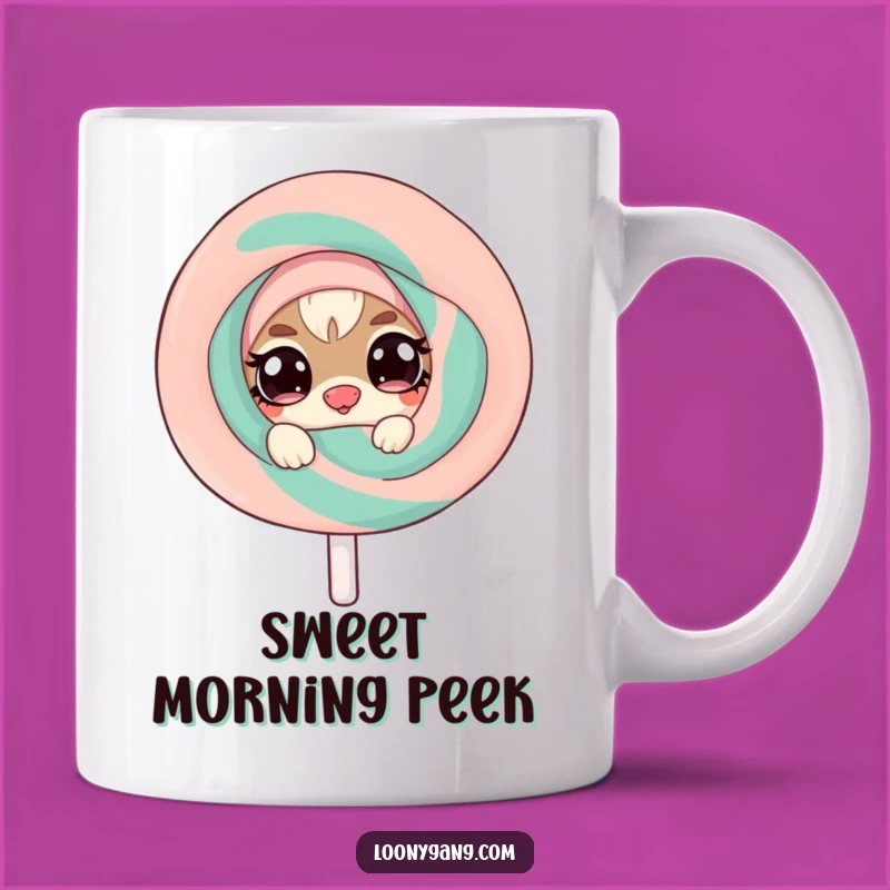 Funny Mischief Creature Mug - Twinkling Eyes Peeking, Lollipop Humor Gift