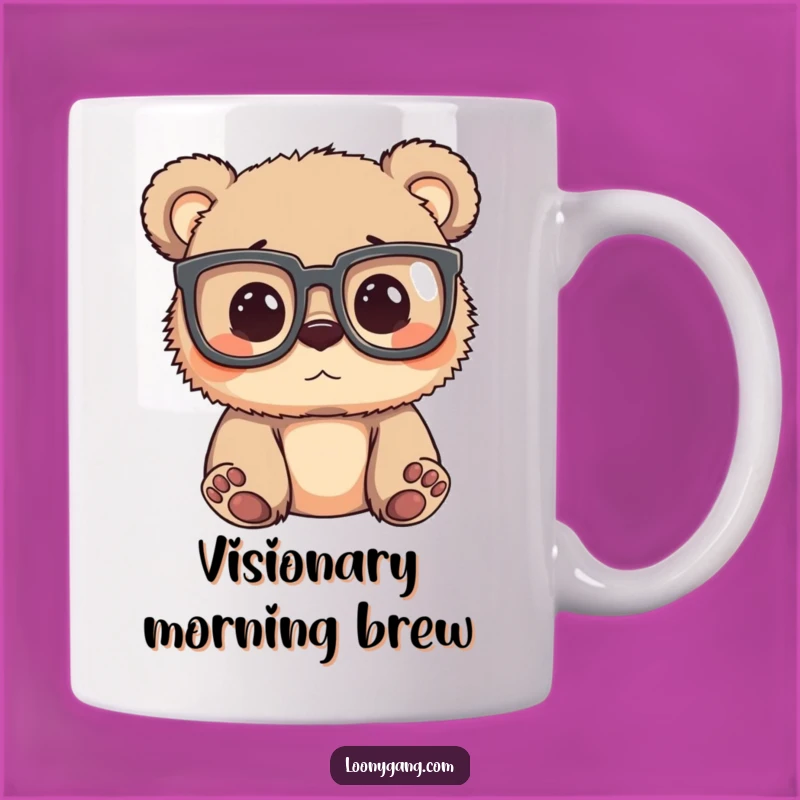 Funny Bear Cub Glasses Mug: Silly Peering Cub for Hilarious Gift