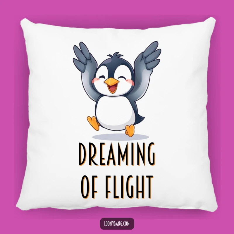 Funny Penguin Fly Attempt Pillow - Cozy Goofy Bird Cushion