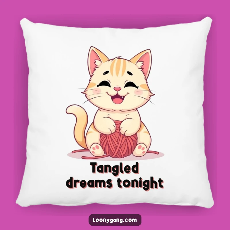 Funny Cat Yarn Pillow: Cozy Tangled Comfort, Adorable Funny Gift for Cat Naps