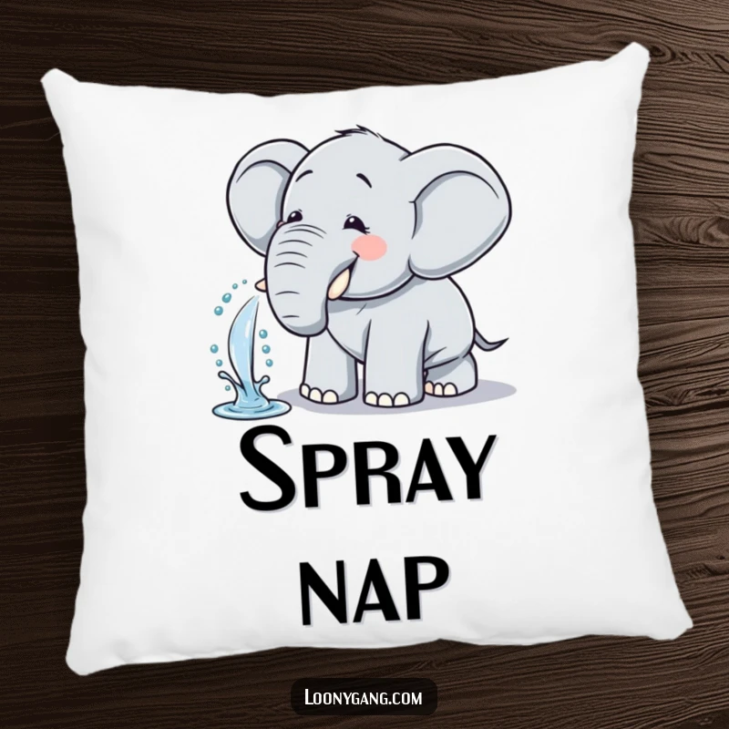 Funny Elephant Pillow: Soft cushion featuring a comical, giggling elephant spraying water, perfect for decor.