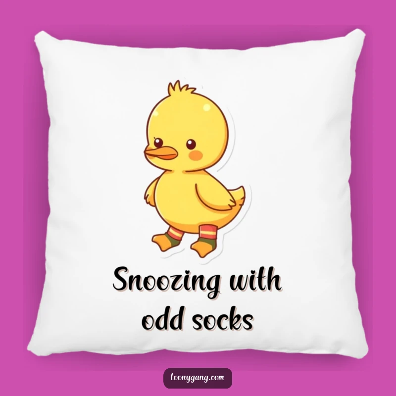 Funny Mismatched Socks Duckling Pillow, Bright Yellow Cushion, Humorous Home Decor Gift