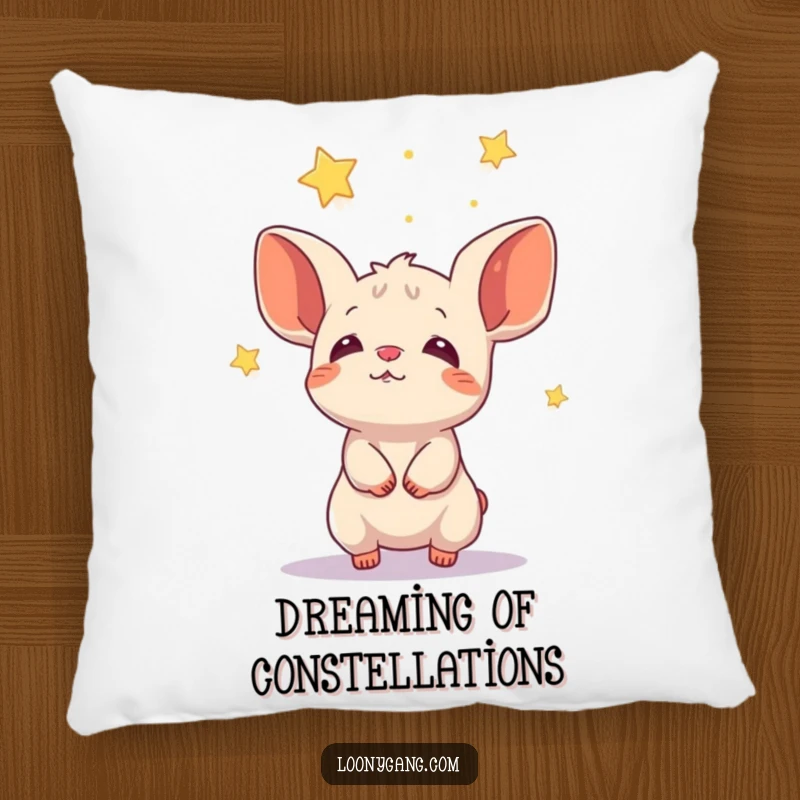 Funny animal with big cupped ears catching falling stars, a soft and funny pillow.