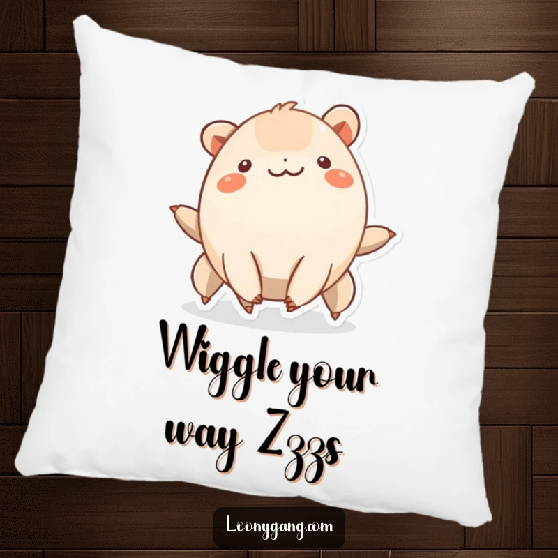 Funny smiling creature with six short legs wiggling rhythmically, a soft and humorous pillow.