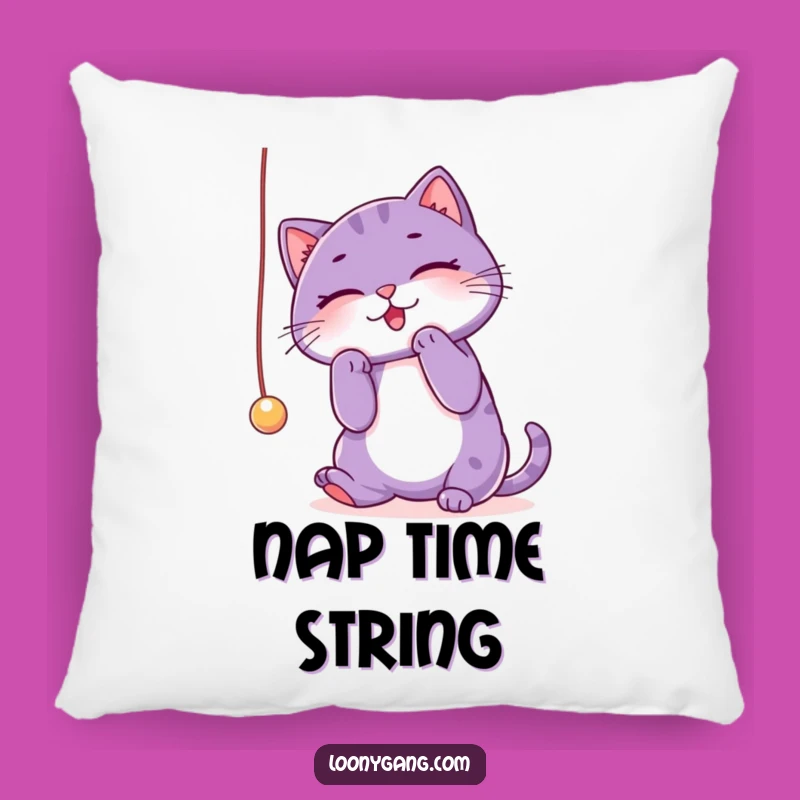 Funny Purple Cat Pillow: Playful String Decor, Comfy & Cute Gift