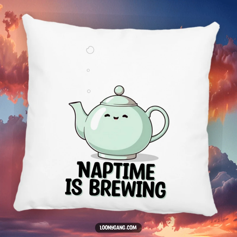 Funny Eccentric Teapot Pillow: A soft cushion with an eccentric teapot whistling dramatically with steam, perfect for cozying up.