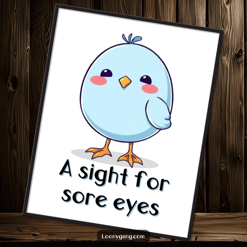 Funny Blue Bird Digital Art Print of a blue bird with comically large, wobbly feet, a delightful and humorous illustration.