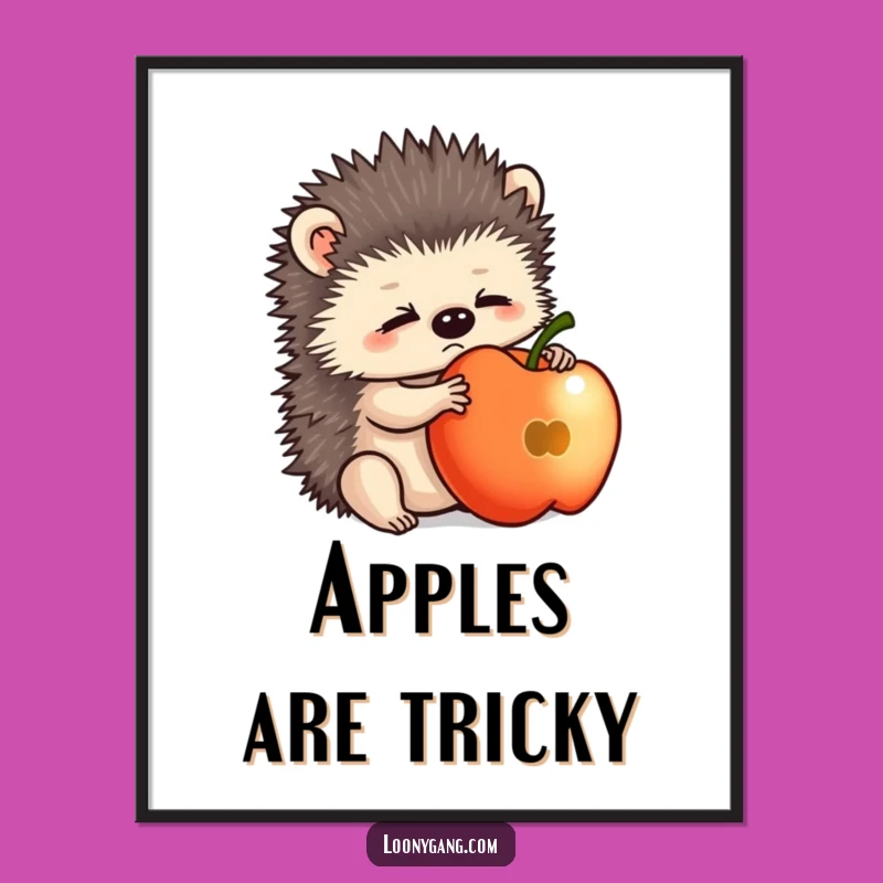 Funny Hedgehog Apple Digital Print: Bewildered Cub Artwork A Hilarious Funny Gift