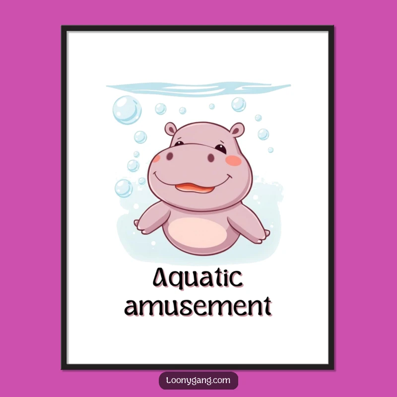 Funny Giggling Hippo Digital Art: Instant Underwater Laughs, Downloadable Funny Gift