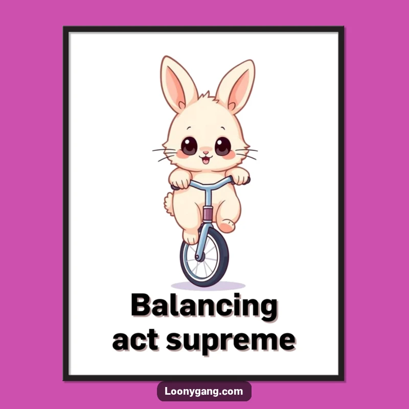 Funny Rabbit Unicycle Digital Art - Whimsical Printable Decor for Fun Lovers