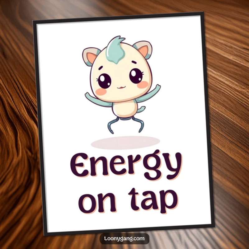 Funny Digital Art Print of a creature with springy legs, bouncing enthusiastically, capturing a moment of pure, comical, energetic joy.