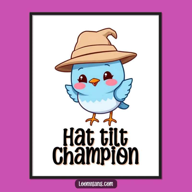 Funny Blue Bird Digital Art: Printable Quirky Bird in Big Hat, Instant Funny Gift