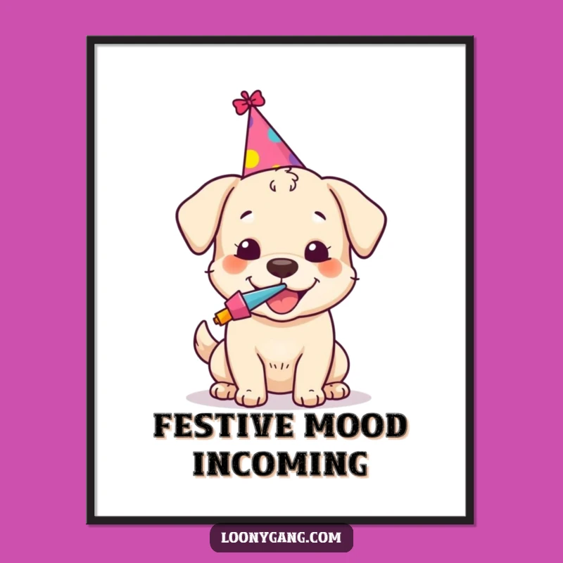 Funny Dog Party Digital Art - Birthday Pup Printable, Instant Gift