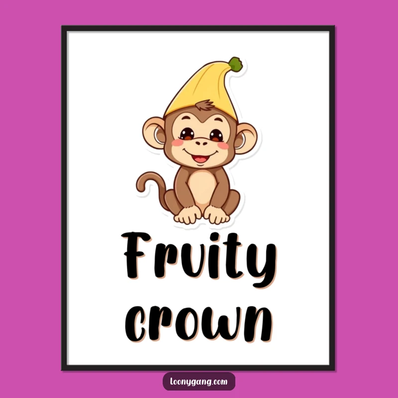 Funny Monkey Digital Art - Banana Hat Primate Download, Instant Funny Gift