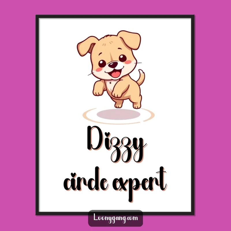Funny Puppy Digital Art: Printable Clumsy Dog Chasing Tail, Instant Funny Gift