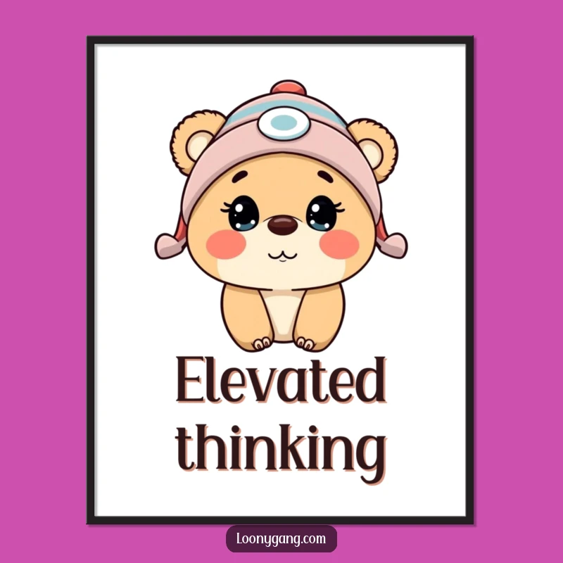 Funny Surprised Bear Cub Propeller Beanie Digital Art Print Instant Funny Gift