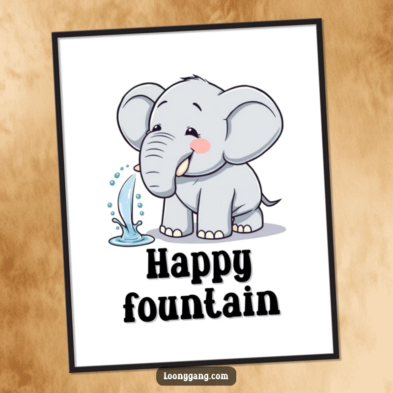 Funny Elephant Digital Art Print: Instant download of a comical elephant giggling and spraying water.