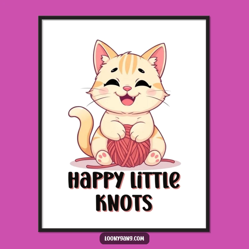 Funny Cat Yarn Digital Print: Instant Tangled Joy, Downloadable Funny Gift Art