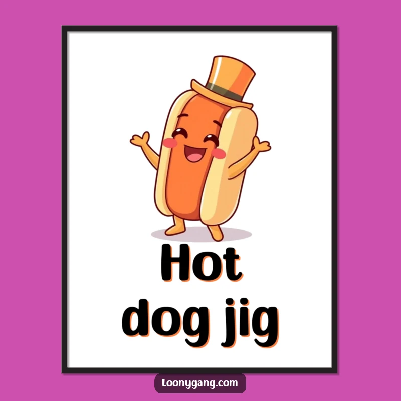 Funny Hot Dog Jig Digital Print: Top Hat Dance Art - Instant Decor