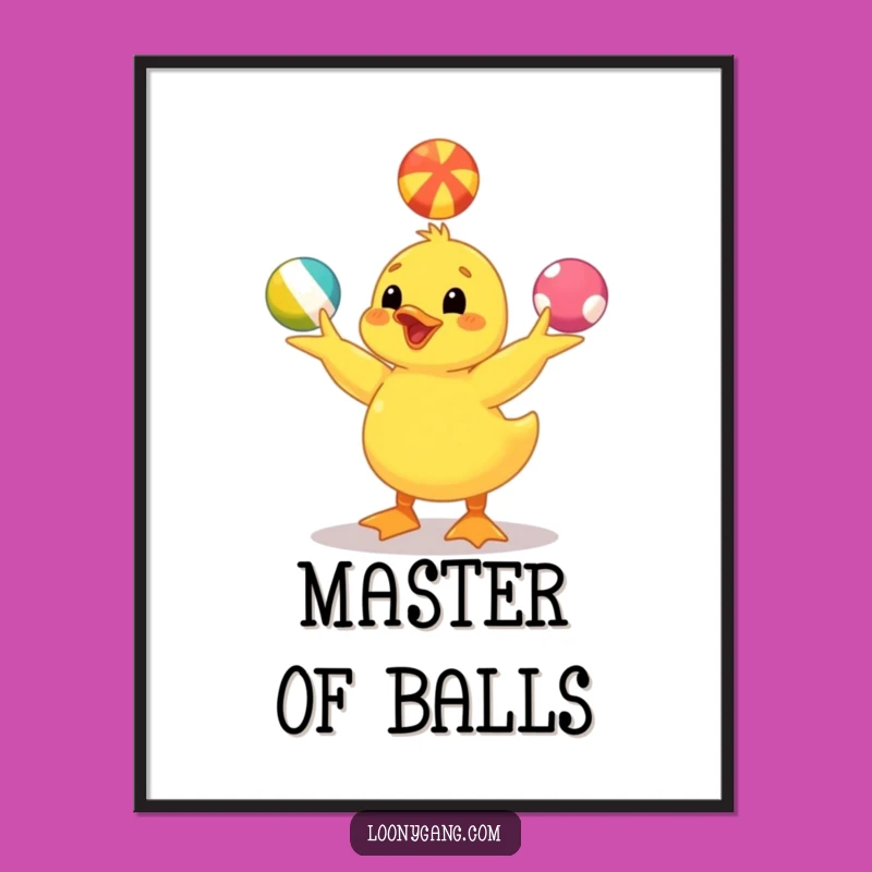 Funny Yellow Duckling Digital Art: Juggling Joy, Instant Cheerful Decor