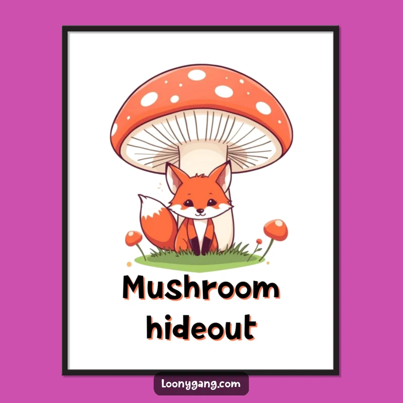 Funny Fox Digital Art: Printable Hidden Fox Behind Mushroom, Instant Funny Gift