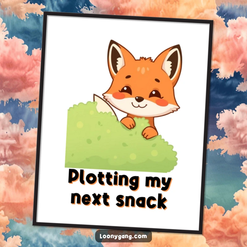 Funny Fox Digital Art Print showing a mischievous fox peeking with a grin, perfect for immediate download and adding intriguing humor.