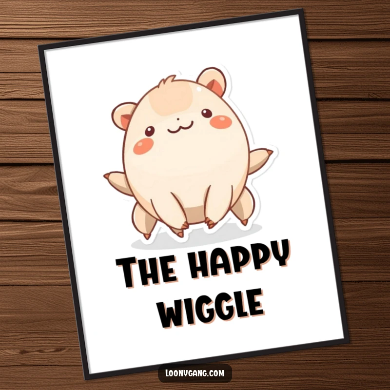 Funny creature with six short legs smiling and wiggling rhythmically, printable art for joy.