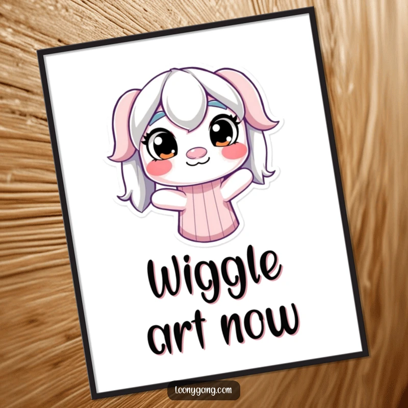 Funny Derpy Sock Puppet Digital Art Print: A derpy sock puppet with mismatched eyes wiggles, offering instant goofy wall art.