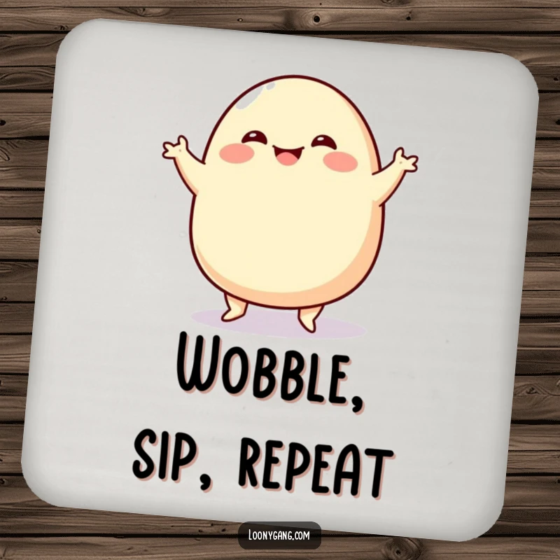 Funny Blob Jig Coaster showcasing a round, smiling blob character in a hilarious jig, protecting surfaces with comical flair.