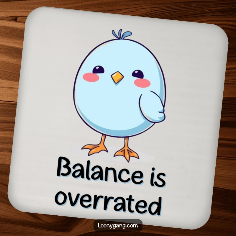 Funny Wobbly Feet Blue Bird Coaster, a protective drink accessory featuring a blue bird with comically large, wobbly feet.