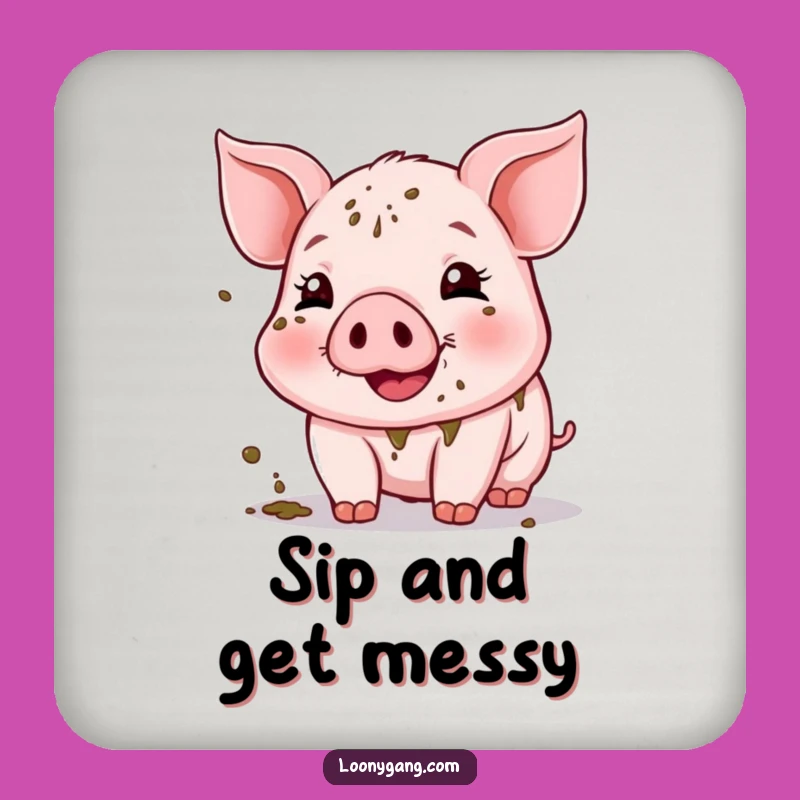 Funny Muddy Piglet Drink Coaster: Protect Surfaces with this Cheerful Farm Fun