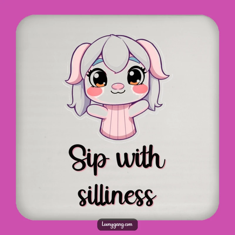 Funny Derpy Sock Puppet Coaster: Mismatched Eyes Art - Table Protection