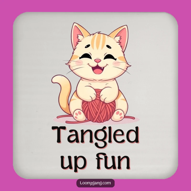 Funny Cat Yarn Coaster Set: Protect Surfaces, Tangled Fun, Cute Funny Gift