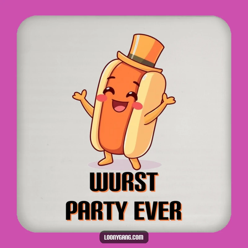 Funny Hot Dog Jig Coaster: Top Hat Dance Art - Table Protection